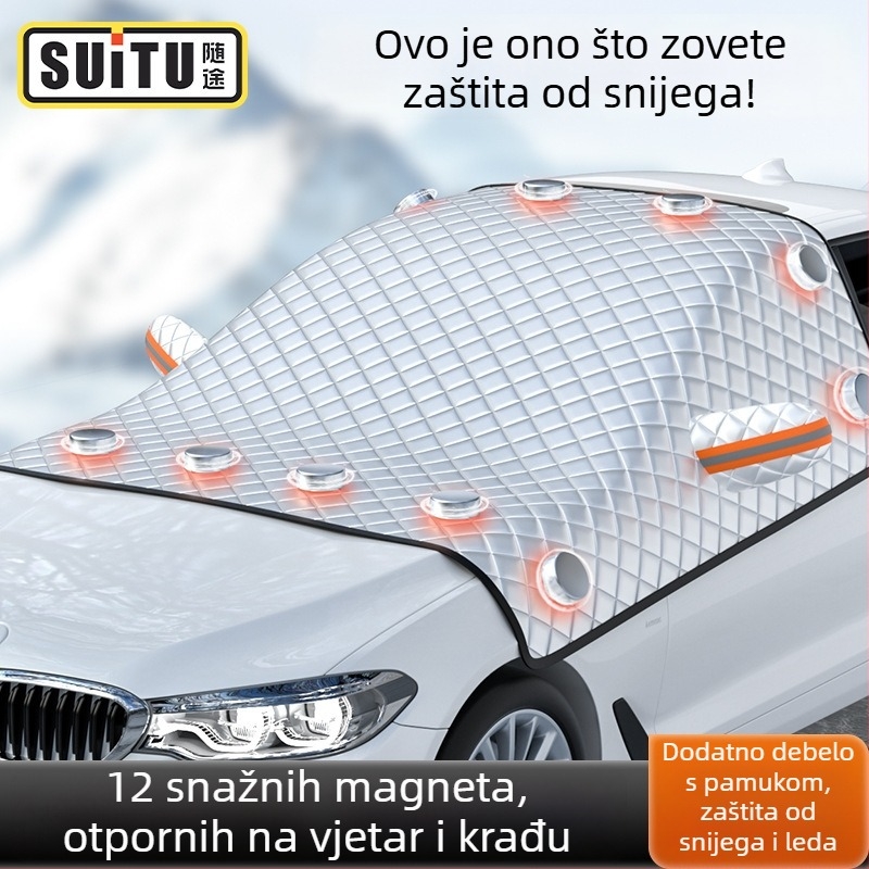 Sjenilo za prednje staklo automobila - teleskopsko, univerzalna prilagodba, aluminizirani film + nanesena pamuk + crna netkana tkanina, 465 g, Zgušnjen stil (Materijal: aluminijirani film + nanesena pamuk + crna netkana tkanina; Ugradnja: teleskop; Primjen