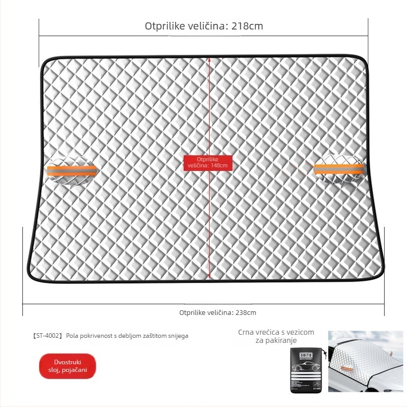 Sjenilo za prednje staklo automobila - teleskopsko, univerzalna prilagodba, aluminizirani film + nanesena pamuk + crna netkana tkanina, 465 g, Zgušnjen stil (Materijal: aluminijirani film + nanesena pamuk + crna netkana tkanina; Ugradnja: teleskop; Primjen