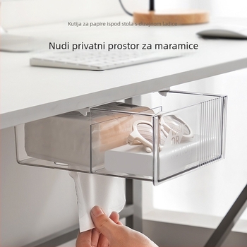 Kutija za pohranu u ladici stola s pregradama, skrivena kutija za maramice, PS plastika, model S015, kapacitet 2L, otporna na prašinu