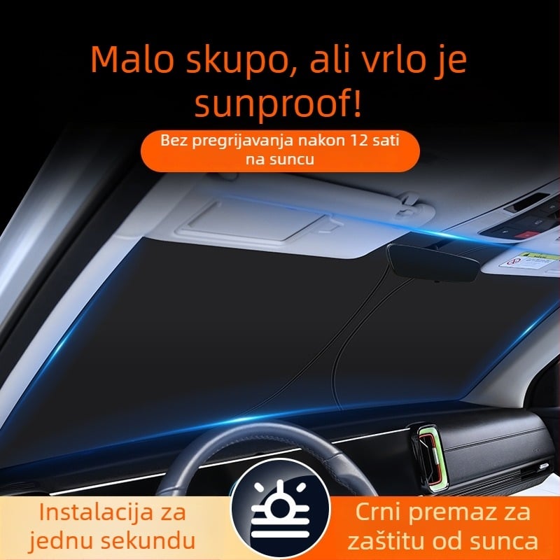 Prednji suncani štit za automobil, aluminijska folija, ugradnja klipsama, mogućnost tlačenja logotipa