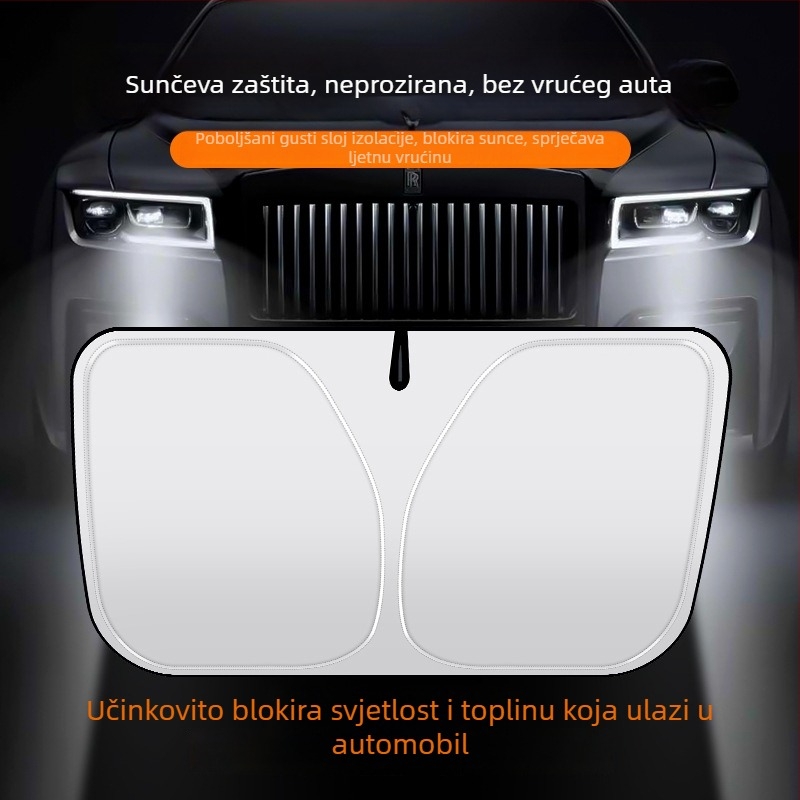 Prednji suncani štit za automobil, aluminijska folija, ugradnja klipsama, mogućnost tlačenja logotipa