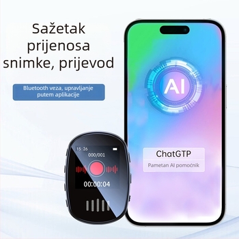 AI-omogućen glasovni diktafon MP3 player, 200 h WAV snimanja, snimanje jednim klikom, USB 2.0, metalno kućište