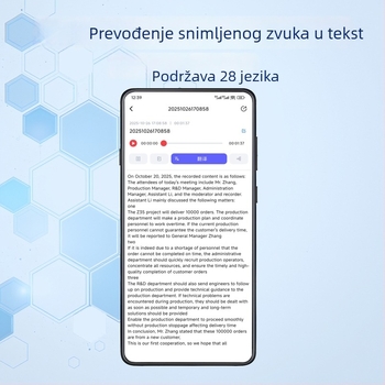 AI-omogućen glasovni diktafon MP3 player, 200 h WAV snimanja, snimanje jednim klikom, USB 2.0, metalno kućište