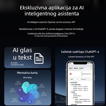 AI-omogućen glasovni diktafon MP3 player, 200 h WAV snimanja, snimanje jednim klikom, USB 2.0, metalno kućište
