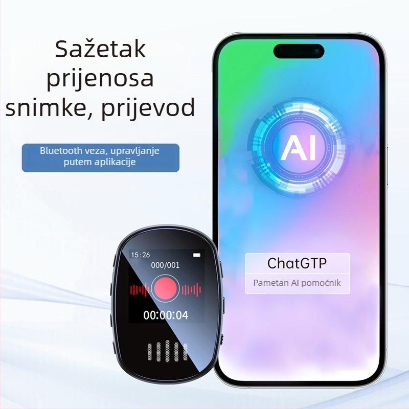 AI-omogućen glasovni diktafon MP3 player, 200 h WAV snimanja, snimanje jednim klikom, USB 2.0, metalno kućište