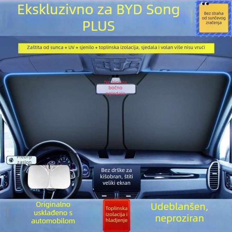 Prednji zaštitnik vjetrobranskog stakla automobila – aluminijska folija, teleskopska ugradnja, opća kompatibilnost, prednji dio
