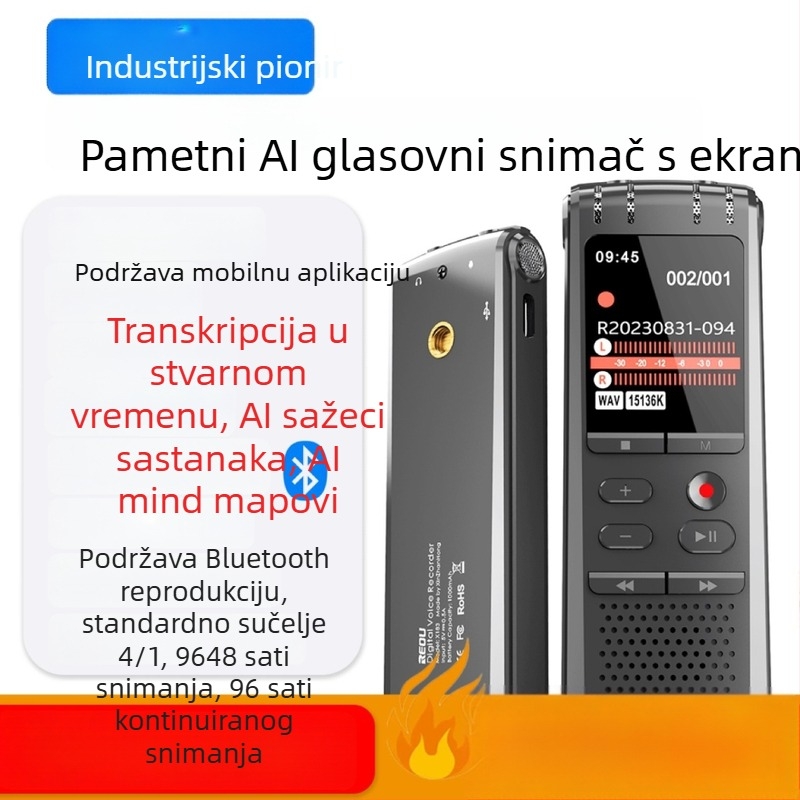 MG183 AI inteligentni uređaj za prijepis sastanaka, s Bluetooth aplikacijom i samostalnim snimanjem, MP3/WAV, 96 sati, USB 3.0