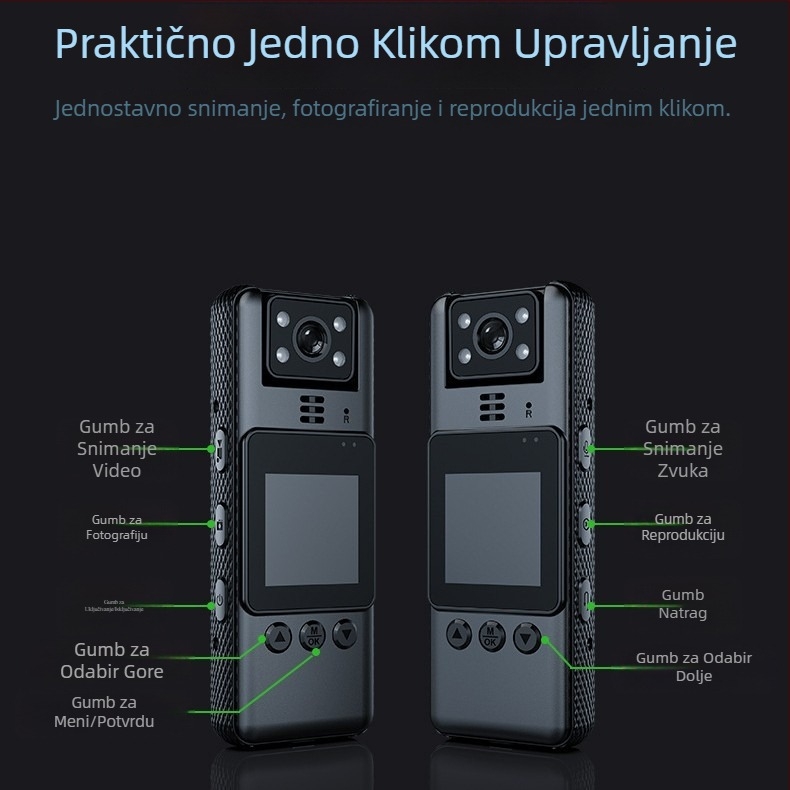 Policijski nosivi DVR s HD noćnim videom, zvukom i videom — USB 3.0, trostruki mikrofon, podrška TF kartice (vk12)