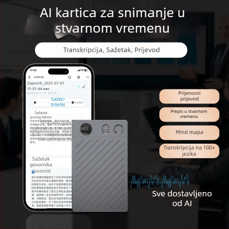 Kartica za snimanje s AI prijevodom u stvarnom vremenu — Model SHP60, snimanje jednim pritiskom, MP3 format, 50 sati snimanja
