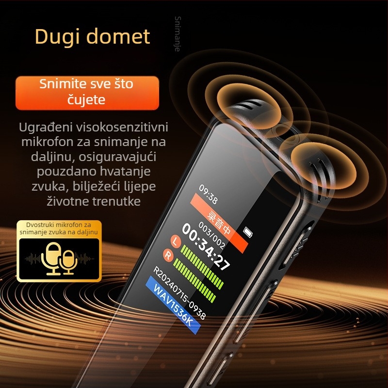 A20S Prijenosni diktofon s HD smanjenjem buke, dvostruki mikrofon, 36 sati snimanja, MP3/WAV, za pravnike