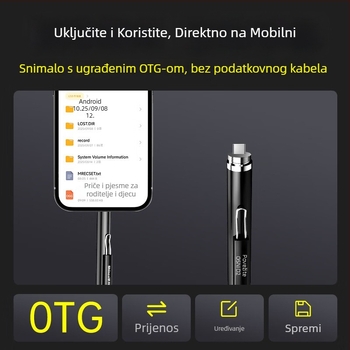 Shinco A06 AI diktafon u obliku olovke s Bluetoothom i prijevodom u stvarnom vremenu, WAV snimanje, oko 10 sati, USB 2.0