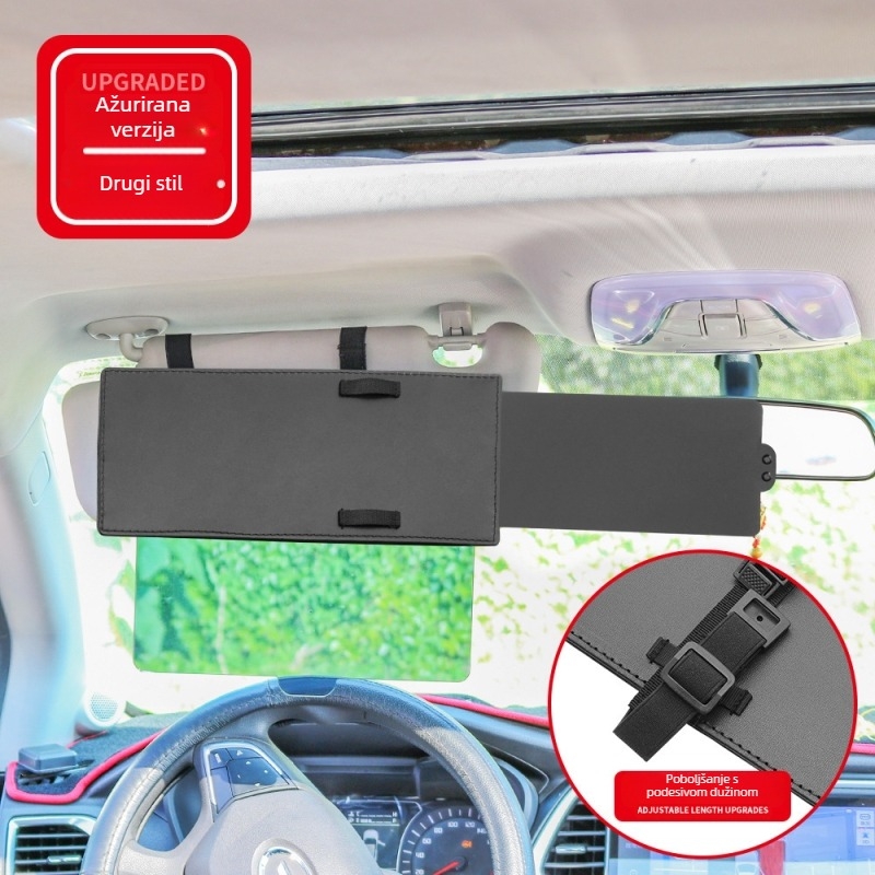 Prijenosna sklopiva sunčana zaštita za automobil, univerzalni model; materijal PU koža + PC/PP ploče; otisak loga; prilagodba; montaža spojnim ugradnjom