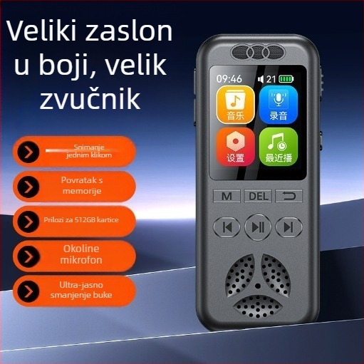 Digitalni diktafon za glas Q7 s besplatnim snimanjem i kontrolom glasa, MP3/WAV, 25–50 sati snimanja, TF kartica, USB 2.0, 1 mikrofon, domet snimanja 500 m