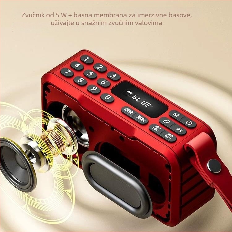 Huibang B08 Bluetooth zvučnik, multifunkcionalno radio, utor za karticu, snažan bas, USB player