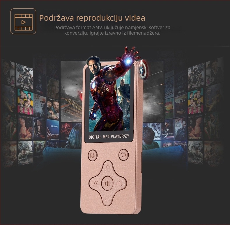 MP4 player s HD zaslonom, AMV video, MP3/WMA zvuk, USB 2.0, podrška TF kartici