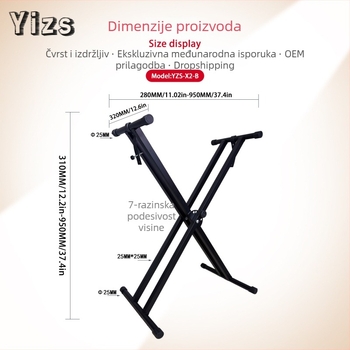 YZS-X2-B Galvanizirani čelični X-oblik dvoslojni stalak za elektroničku klavijaturu, dvostruki nivo, kompatibilan s 61 i 88 tipkama