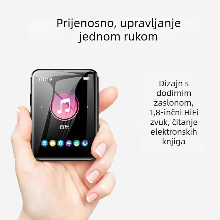 Bingjie X1 Bluetooth MP3 player s TF kartom, podržava MP3/WMA/WAV/OGG audio i AVI/WMV/FLV/AMV video, do 60 sati reprodukcije