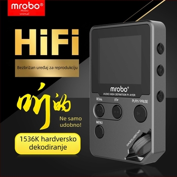 mrobo C5 MP3 player USB 3.0, podrška audio formata MP3/WMA/WAV/OGG/FLAC/APE, AMV video, TF kartica, 60 sati reprodukcije