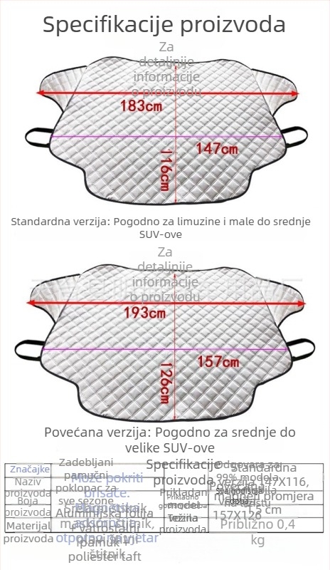 Auto zaštita od sunca za prednje staklo i izolaciju topline