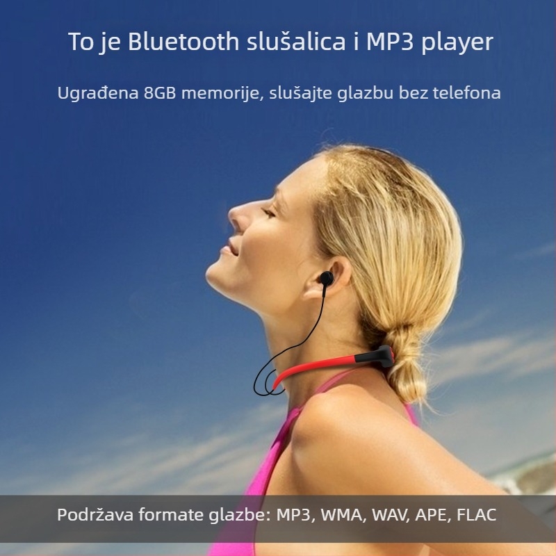 MP3 player za nošenje na glavi IPX8, Bluetooth, FM radio, MP3/WMA reprodukcija, 180mAh baterija (do 8 sati)