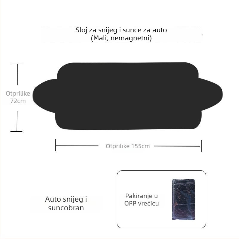 Poklopac za prednje staklo automobila protiv snijega i smrzavanja, srebrno presvučeni materijal, ugradnja kopčama, univerzalna primjena