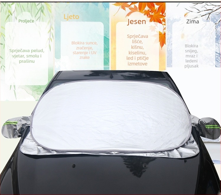 Auto zaštita za prednje staklo s aluminijskom folijom i plišanim slojem, viseća montaža, mogućnost prilagodbe i tiskanja logotipa