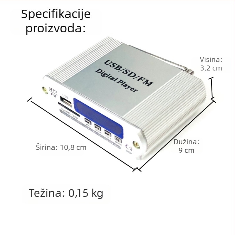 HY-1008 Auto MP3 player s USB/SD kartom, FM radio i ugrađeni pojačivač