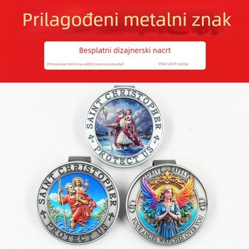 Metalni klip za automobil s motivom Sveti Kristofor, die-cast cinkova legura, prilagodljiv, kopča