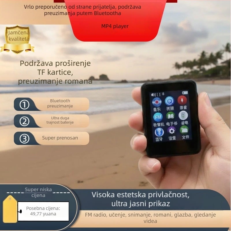 P21 MP3 player s dodirnim zaslonom za učenje engleskog jezika – FM radio, snimanje, podrška TF kartici