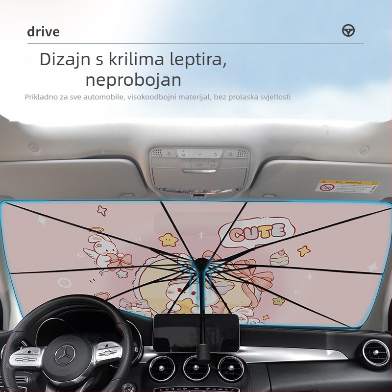 Auto sjenilo za prednje staklo s teleskopskom montažom, univerzalna kompatibilnost, medvjeđi uzorak u crtani stil, mogućnost tiska logotipa
