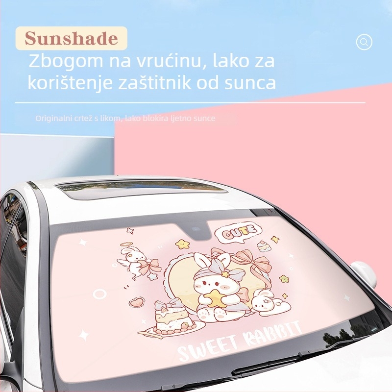 Auto sjenilo za prednje staklo s teleskopskom montažom, univerzalna kompatibilnost, medvjeđi uzorak u crtani stil, mogućnost tiska logotipa