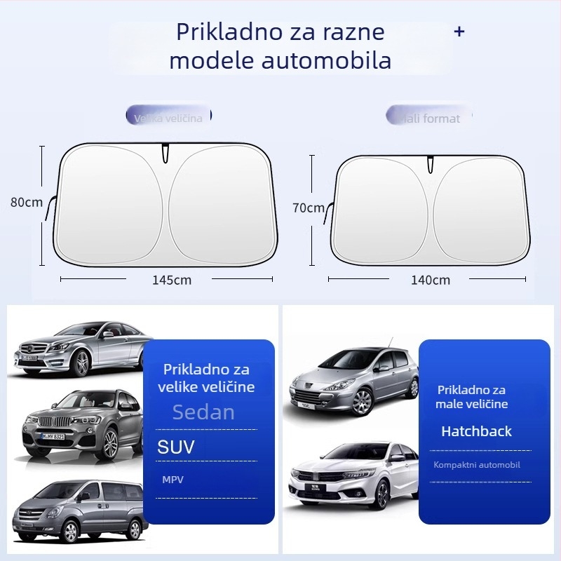 Auto sjenilo za prednje staklo – titanij tkanina, ugradnja klipom, univerzalni model, jednostavan stil, geometrijski uzorak