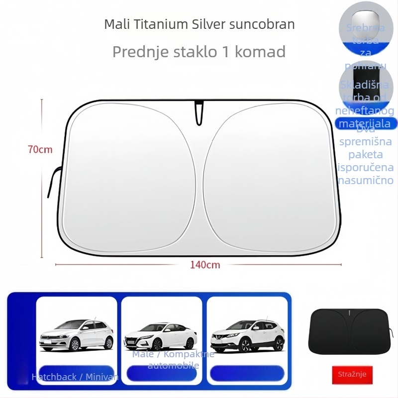 Auto sjenilo za prednje staklo – titanij tkanina, ugradnja klipom, univerzalni model, jednostavan stil, geometrijski uzorak