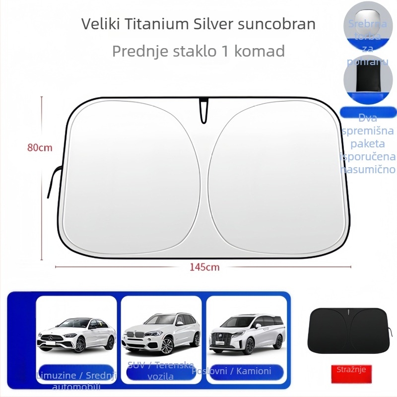 Auto sjenilo za prednje staklo – titanij tkanina, ugradnja klipom, univerzalni model, jednostavan stil, geometrijski uzorak