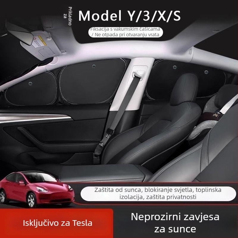 Tesla Model Y zavjesa za bočne prozore, Oxford tkanina, viseći tip, privatnost i zaštita od sunca