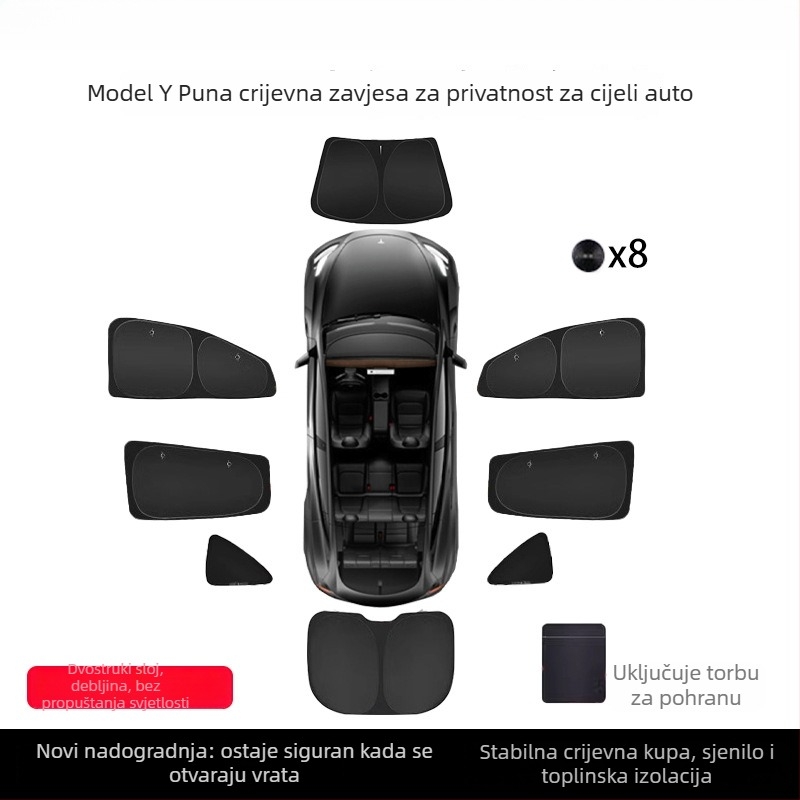 Tesla Model Y zavjesa za bočne prozore, Oxford tkanina, viseći tip, privatnost i zaštita od sunca