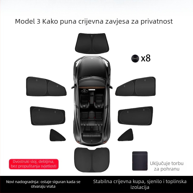 Tesla Model Y zavjesa za bočne prozore, Oxford tkanina, viseći tip, privatnost i zaštita od sunca
