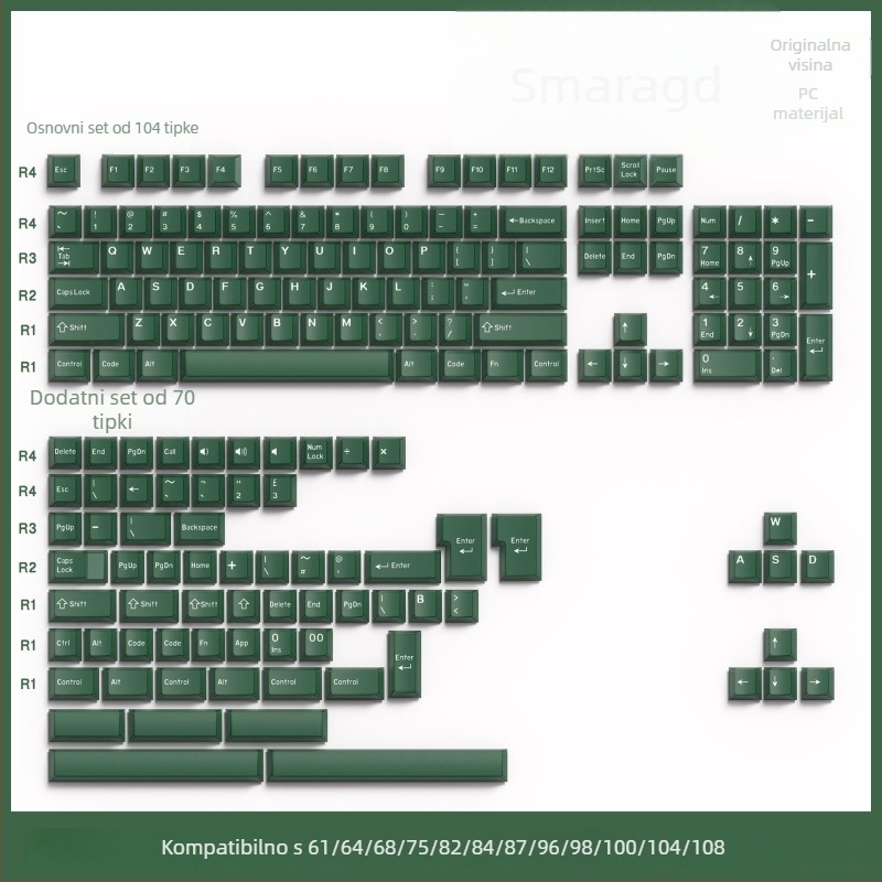 Pbts keycap s dvostrukim slojem graviranja, OEM visina, univerzalna kompatibilnost, ovlaštena privatna marka