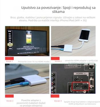 bkscy MD1 Lightning na HDMI adapter za Apple iPad/iPhone – HDMI izlaz, uvezeni čip, kabel 20 cm, brzina prijenosa podataka 100