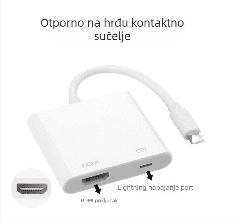 bkscy MD1 Lightning na HDMI adapter za Apple iPad/iPhone – HDMI izlaz, uvezeni čip, kabel 20 cm, brzina prijenosa podataka 100