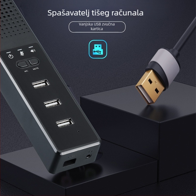 USB mikrofon i PC zvučnici s hubom, ulaz mikrofona 1–3, 2.1-kanalni zvuk, MP3 reproduciranje, TF kartica podrška, 110V ulaz