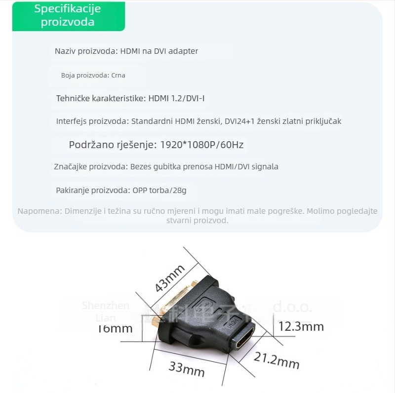HDMI na DVI adapter | DVI priključak, adapter kartica, srebrnasto prekriveno jezgro, brzina prijenosa 1, jednostruki priključak