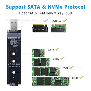 Yesunion M2008 M.2 NVMe PCIe na USB 3.2 Gen 2 Type-A adapter, RTL9210B kontroler, plug-in kartica, podržava do 2 TB