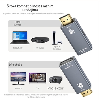 HDMI na DP adapter, 4K60Hz pretvarač za povezivanje računala s monitorima i projektorima