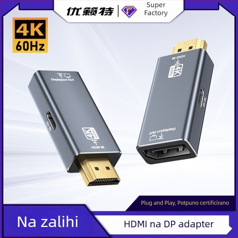 HDMI na DP adapter, 4K60Hz pretvarač za povezivanje računala s monitorima i projektorima