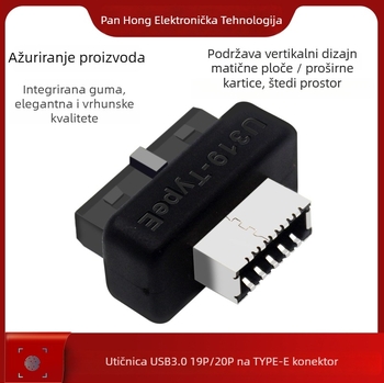 Type-E USB header adapter kartica: 19/20-pin na Type-E sučelje, prednja ploča s Type-C priključkom