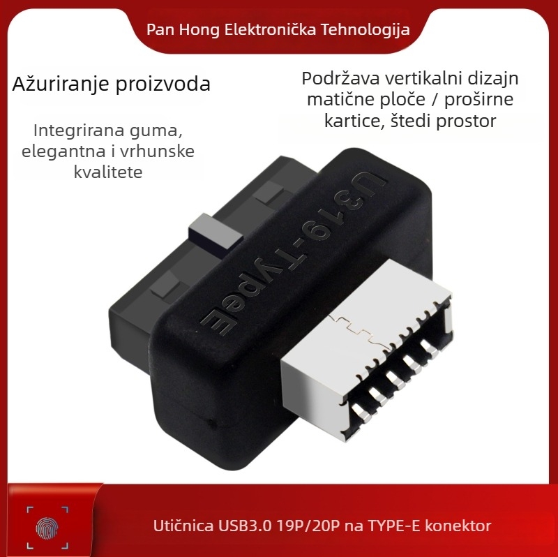 Type-E USB header adapter kartica: 19/20-pin na Type-E sučelje, prednja ploča s Type-C priključkom