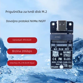 M.2 SSD adapter kartica s čipom 9220, USB 3.0 sučelje, 20 Gbps prijenos, model 9220-U128