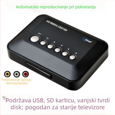 C100 720P Tvrdi disk Video Player – RM/RMVB/MP4 reprodukcija; Podrška USB/SD kartici; AV izlaz; IR daljinski upravljač