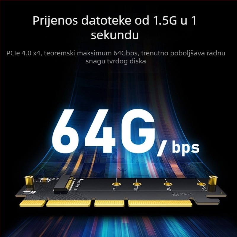 PCIe x16 na M.2 NVMe adapter kartica - Model X0094, PCIe 3.0/4.0 protokol, 6400 MB/s prijenos